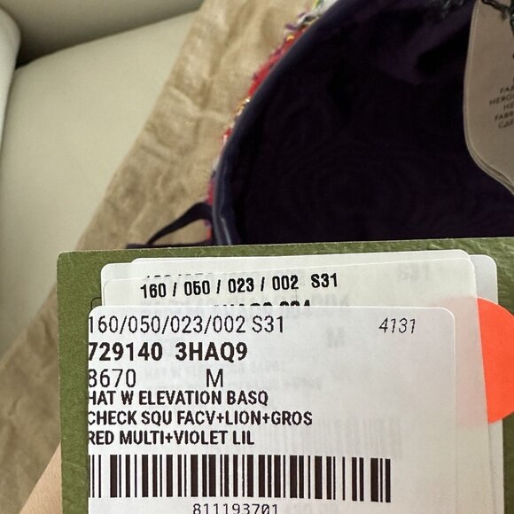 NWT GUCCI LAME BERET CAP Check Lame Sz M Multicolour Violet Tweed - Picture 14 of 14